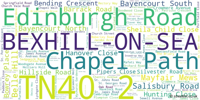 A word cloud for the TN40 2 postcode